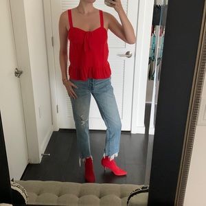 Red tank top that can be casual or dressed up. Size S. The Impeccable Pig.